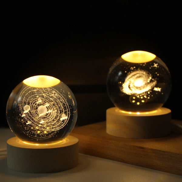 3D Galaxy Crystal Ball Night Light Warm White LED Light Base Living Room Bedroom Home Decoration Lamp Halloween Christmas Lights