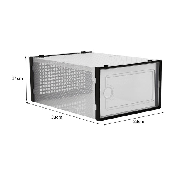 Pack of 12 Stackable Shoe Boxes Shoe Storage Organisers, Sturdy & Durable, Space Saving, Shoe Organizer Containers with Lids for Women/Men, Ideal for Entryway, Closet, Living Room, Bedroom, Office, Dorm, Fit Up To UK Size 9.5, 23x33x14cm