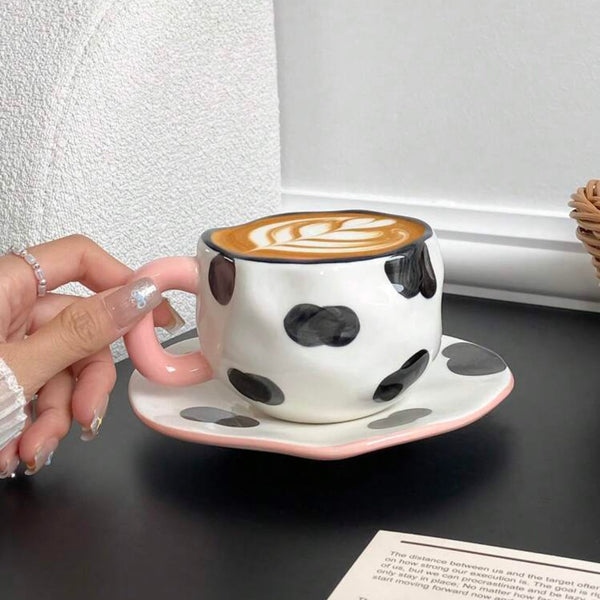 1pc Ceramic Coffee Cup And Saucer, Korean-Style Ins Style Retro Hand-Knotted Mug, High-Looking Fresh Breakfast Milk Cup, Office Water Cup, Tea Cup, Suitable for Home Use, Parties, Gift Giving