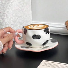 1pc Ceramic Coffee Cup And Saucer, Korean-Style Ins Style Retro Hand-Knotted Mug, High-Looking Fresh Breakfast Milk Cup, Office Water Cup, Tea Cup, Suitable for Home Use, Parties, Gift Giving