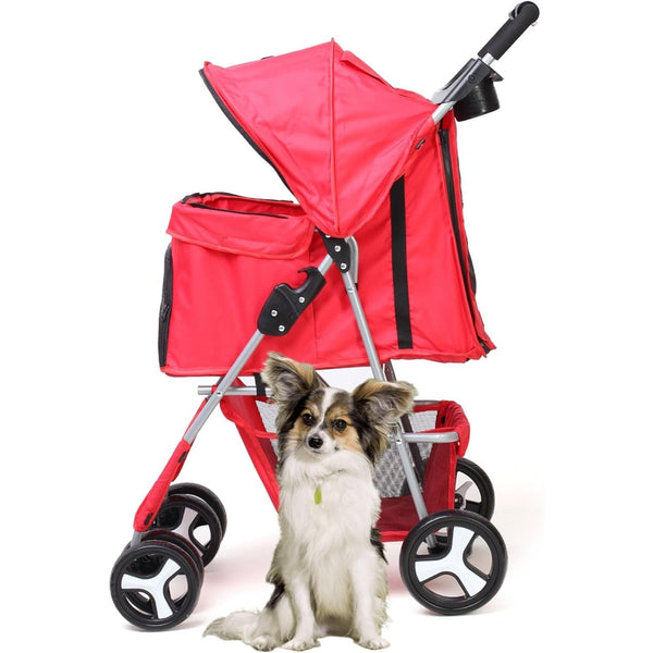 Foldable Pet Stroller With Rain Cover, Portable Foldable Outdoor Walking Cart with Large Space, Hand-Pull Design, Durable Oxford Fabric, Ergonomic Handle & Ventilation Mesh, Lightweight & Sturdy Frame For Small To Medium Dogs - Outdoor Pet Carrier, Modern