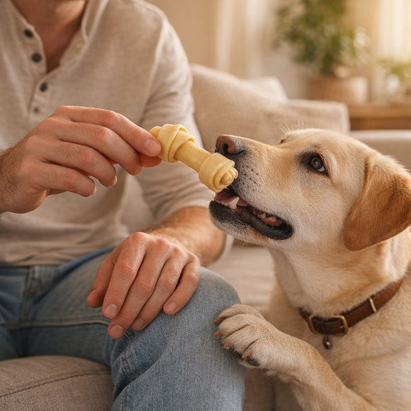 Pure Breed 2 Pack Knotted Rawhide Dog Chew Bones | Long Lasting Dog Chew Treats | High Protein Low Fat Dog Snacks | Puppy & Adult Dog Chew Bones for Indoor or Outdoor Use