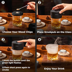 Electric Whiskey Smoker Kit Built-In Lighter, No Butane Needed, Cocktail Smoker Kit with 6 Wood Chips, Old Fashioned Drink Smoker Kit, Bourbon Whiskey Gifts for Men,Dad,Husband
