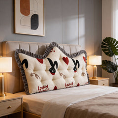 Luxurious Headboard Backrest Cushion with Ruffle Trim - Love Rabbit, Large Backrest Pillow, Princess-style Crown-Shaped Reading Cushion, Perfect for Bedroom/Sofa/Chair/Home Decor