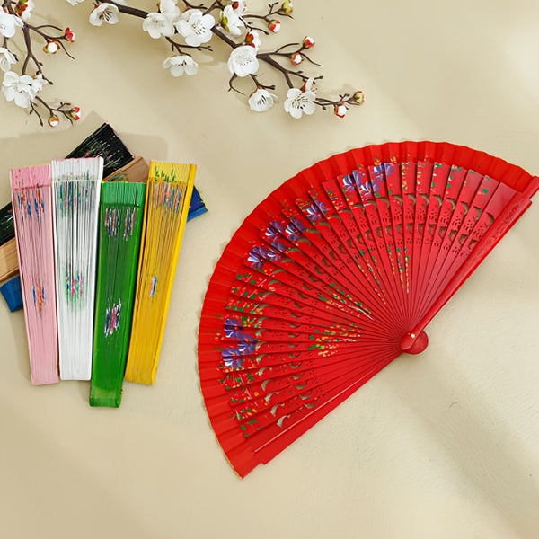 1pc Spanish Wooden Folding Hand Held Dance Fan Flower Pattern Party Wedding Gifts