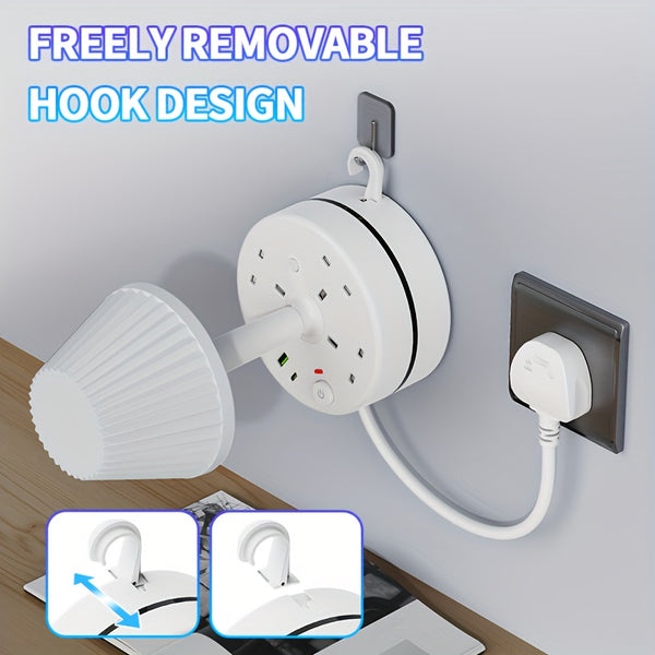 A 3-port Power Board/power Socket/power Strip with 2 USB-A And 2 USB-C Ports, Equipped with A Desk Lamp, Compatible with 220V-240V, Maximum Power 3250W, 13A, 1.8m Cable, Suitable for Home, Kitchen, Outdoor, Hotel, Office, Cruise Vacation