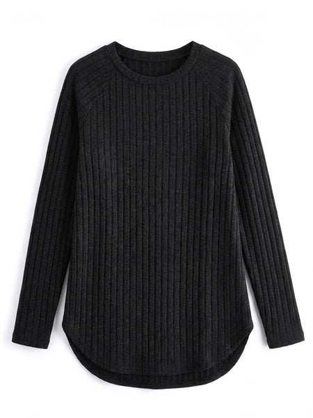 Ladies' Basic Long-Sleeve Sweater, Loose-Fit Top with Elegant Crew Neck.