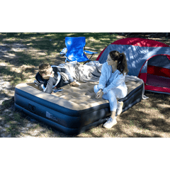 Double Inflatable Air Mattress, Air Bed with Built-in Electric Pump, Double Blow Up Mattress in 3 Mins Self-Inflation, Flocked Surface Guest Airbed for Home Portable Camping