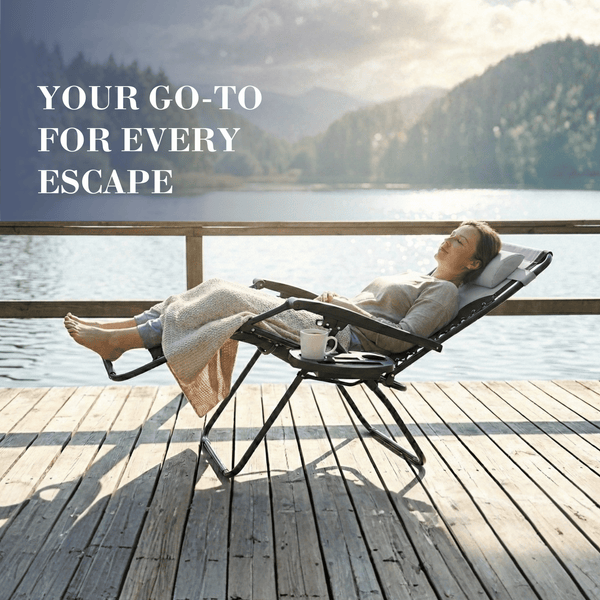 Ultimate Outdoor Lounge Chairs – Set of 2, XXL Padded Folding Zero Gravity Recliners with Cup Tray & Adjustable Headrest, 160° Lockable Patio & Camping Chairs