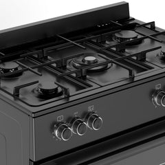 HYE Freestanding Gas Cooker 90Cm with Large Single Electric Oven, 5 Gas Burners, Timer, Child Lock, Accessories, Digital Controls, Adjustable Alarm & Modern Black Finish – C01FS90G17 [2025]