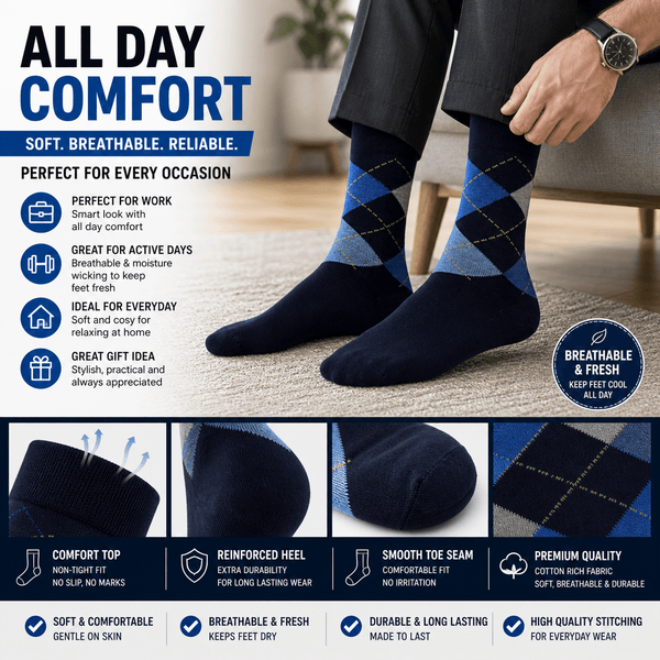 12 Pairs -Mens Cotton Rich Crew Socks | Honeycomb Comfortable Non-Tight Top Soft Breathable Stretch | Fit UK Size 6-11 | Everyday Casual Work Sports Running Gym Socks