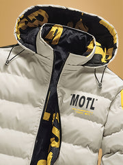 Villa Water OBM Men'S Winter Coat with Removable Hood, Double-Sided Wearable Trendy And Cool Jacket for Cold Weather