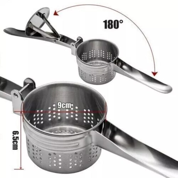 Heavy Duty Stainless Steel Potato Masher, Ricer, Juicer & Vegetable Fruit Press - Commercial & Home Kitchen Use - with Sharp Blades for Potatoes, Carrots, Apples, - Easy-Clean Design - Ideal for Restaurants, Catering, Households -
