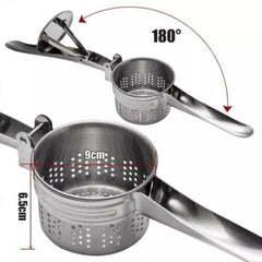 Heavy Duty Stainless Steel Potato Masher, Ricer, Juicer & Vegetable Fruit Press - Commercial & Home Kitchen Use - with Sharp Blades for Potatoes, Carrots, Apples, - Easy-Clean Design - Ideal for Restaurants, Catering, Households -