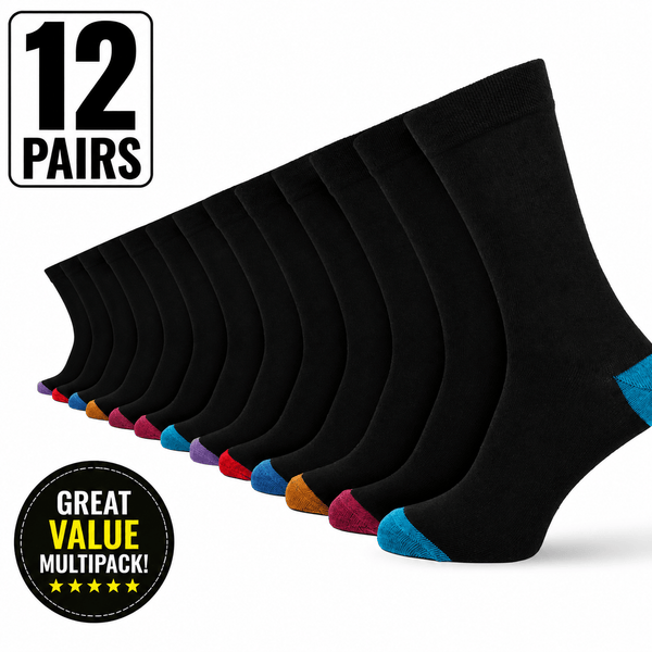 12 Pairs -Mens Cotton Rich Crew Socks | Honeycomb Comfortable Non-Tight Top Soft Breathable Stretch | Fit UK Size 6-11 | Everyday Casual Work Sports Running Gym Socks
