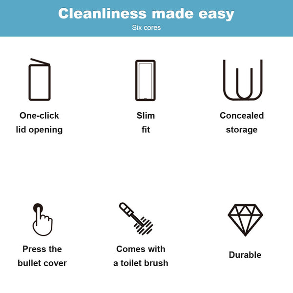 Slim Trash Can with Brush | Large Capacity Narrow Space Garbage Bin, Bathroom Waste Basket with Lid, Creative Home Cleaning Supplies, Plastic, Odor Sealing, No Electricity Needed