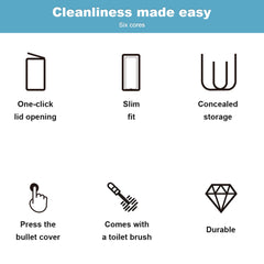 Slim Trash Can with Brush | Large Capacity Narrow Space Garbage Bin, Bathroom Waste Basket with Lid, Creative Home Cleaning Supplies, Plastic, Odor Sealing, No Electricity Needed