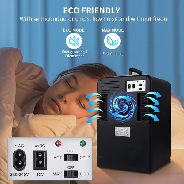 Mini Fridge 15 Liter/21 Cans, Upgrade Portable AC+DC Power Small Fridge for Bedroom, Car, Office, Thermoelectric Cooler and Warmer Skincare Fridge for Food, Drinks, Cosmetics, Max & ECO Mode