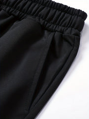 Three-pc Men's Solid Color Plain Elastic Waistband Drawstring Ribbed Cuffed Casual Jogger Pants, Men's Dress Administrative Trousers