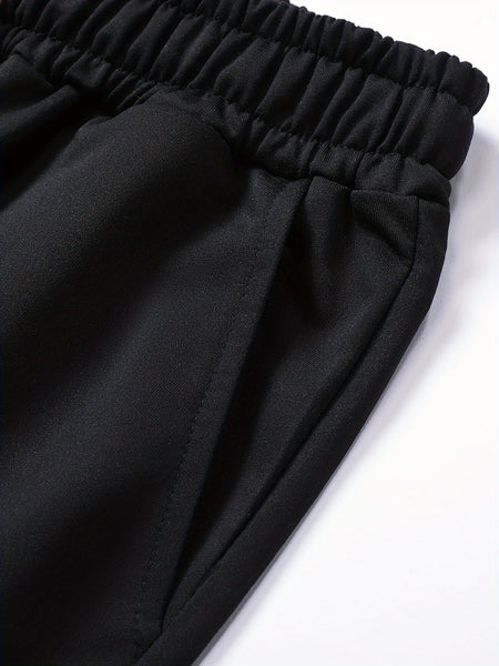 Three-pc Men's Solid Color Plain Elastic Waistband Drawstring Ribbed Cuffed Casual Jogger Pants, Men's Dress Administrative Trousers