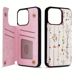Phone Case - (2D)Phone Case - Wallet Case for Iphone 17 Promax/Pro/ Air, 16 Plus, 15, 14 Pro Max, 13, 12, 11And Galaxy.Featuring a Floral Design, a Back Flip Folio Made of Faux Leather, Designed for Women And Girls