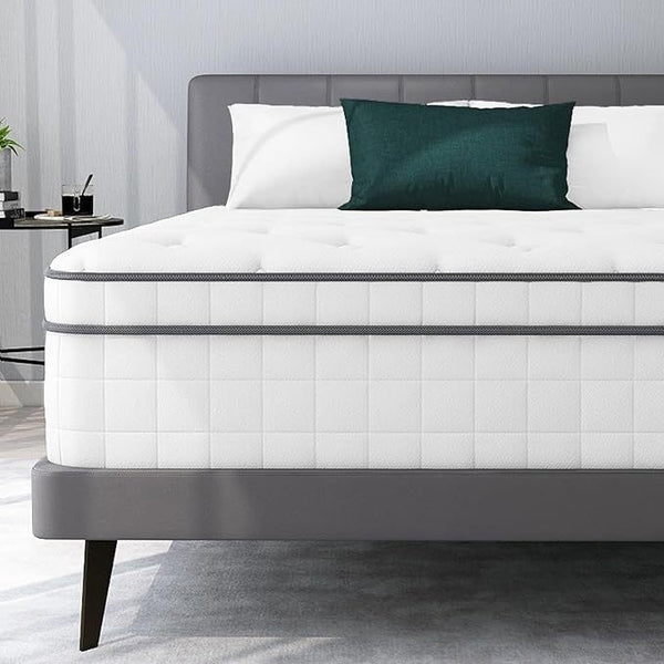 Lazzo Rocco 1st Generation 5FT White Mattress – 10.6 Inch Innerspring Hybrid with Pocket Spring & Breathable Foam, Medium Plush for Cool Comfort Sleep twin size mattress memory