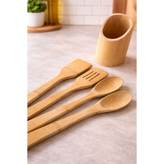5pcs Bamboo Cooking Utensils Set Wooden Spoons Spatula Non Stick Kitchen Utensils