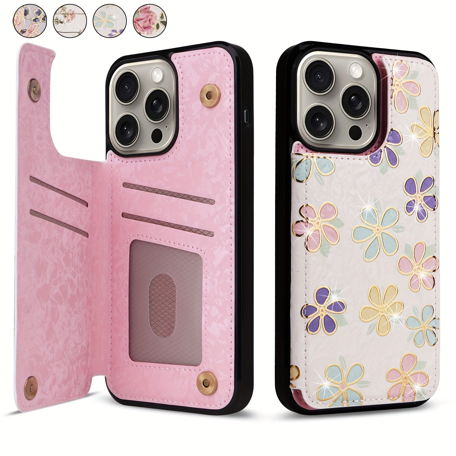 Phone Case - (2D)Phone Case - Wallet Case for Iphone 17 Promax/Pro/ Air, 16 Plus, 15, 14 Pro Max, 13, 12, 11And Galaxy.Featuring a Floral Design, a Back Flip Folio Made of Faux Leather, Designed for Women And Girls