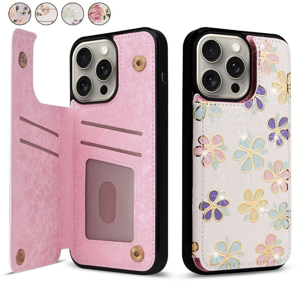 Phone Case - (2D)Phone Case - Wallet Case for Iphone 17 Promax/Pro/ Air, 16 Plus, 15, 14 Pro Max, 13, 12, 11And Galaxy.Featuring a Floral Design, a Back Flip Folio Made of Faux Leather, Designed for Women And Girls