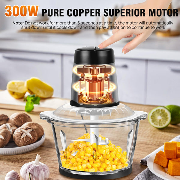 Food Processor, Electric Food Chopper with 1 Bowl (2.3L), Dual-Speed Mini Electric Vegetable Chopper +1 Sets Blades, Meat Grinder & Veggie Chopper, 2 Speed for Food Meat, Onions, Garlic, Nuts &Family Use