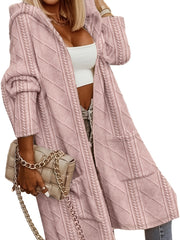 Women's Long Hooded Cardigan with Pockets, Long Hooded Sweater, Women's Coat, Women's Midi Coat, Casual Jacket, Circle Pattern