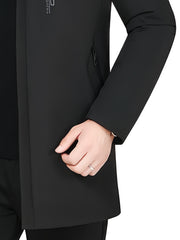 Hat-less Mid-Length Faux Winter Padded Checkered Lining Coat with Double Inner Pockets and Ribbed Cuffs