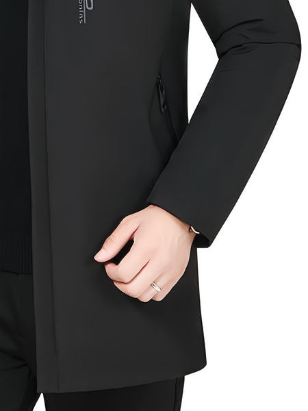 Hat-less Mid-Length Faux Winter Padded Checkered Lining Coat with Double Inner Pockets and Ribbed Cuffs