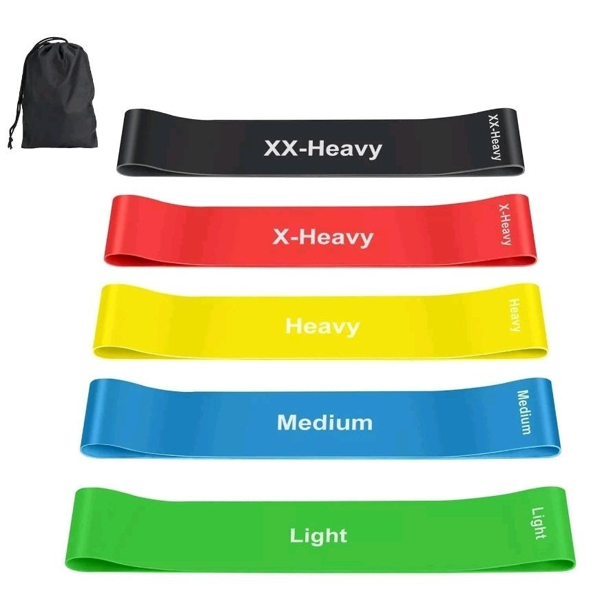 Resistance Bands, Set of 5 Skin-Friendly Resistance Fitness Exercise Loop Bands with 5 Different Strength Levels - Carrying Case Included - Ideal for Home, Gym, Yoga, Training