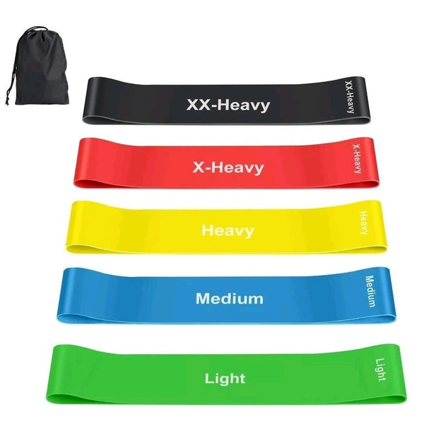Resistance Bands, Set of 5 Skin-Friendly Resistance Fitness Exercise Loop Bands with 5 Different Strength Levels - Carrying Case Included - Ideal for Home, Gym, Yoga, Training