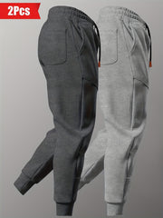 Two-Piece Set Autumn/Winter -Lined Thickened Men's Casual Sports Long Pants Outdoor Hiking Fitness Joggers American Training Basketball Sweatpants