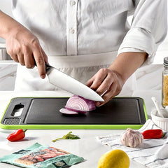 1pc Heavy-Duty Plastic Cutting Board with Non-Slip Surface & Hanging Hole - Space-Saving Kitchen Prep Station, Easy-Clean Black Chopping Board with Measurement Markings & Rounded Edges, Durable Multipurpose Food-Safe Plastic Board for Meat, Vegetables, Fr