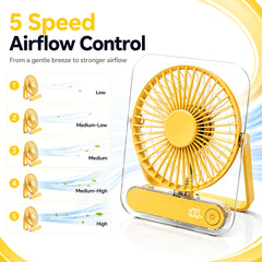 USB Desk Fan, 5000Mah [15H Max Working Time] Ultra Quiet Battery Operated Small USB Fan with Strong Wind, 180° Tilt Foldable And 5 Speeds Adjustable, Battery Powered Mini Personal Fan for Office Bedroom Desktop - Gift