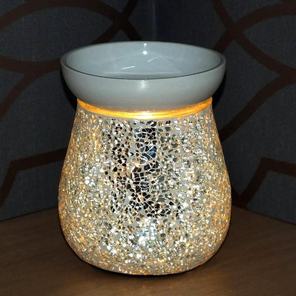 Electric Wax Melt Burner Lamp Scented Tart Fragrance Aroma Warmer Silver Mosaic Crackle