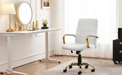 Costoffs Mid Back Office Chair with Gold Frame PU Leather Office Executive Chair with Adjustable Seat Height
