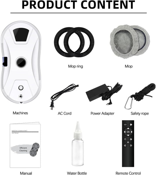 Ahwoihs Automatic Electric Window Cleaning Robot with Water Spray and Remote Control - 5600Pa Powerful Suction for Interior Glass
