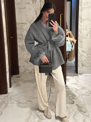 New Autumn/Winter Sophisticated Style Tie-Strap Coat for Women, Elegant and High-End, Overcoat