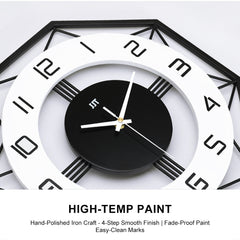 Wall Clock Metal Clock [35*35CM] Modern Silent Non-Ticking Black Clock Skeleton Design for Living Room, Bedroom, Office (Excluding Battery)