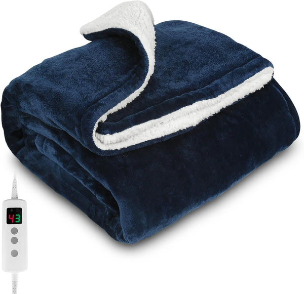 PROALLER Heated Blanket Electric Throw 160X130Cm, 10 Levels &1-9H Timer Auto-Off, Machine Washable, Soft Flannel Sherpa Full Body Warming, Sofa Bed Office Use, Heating Blanket -