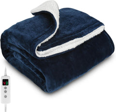 PROALLER Heated Blanket Electric Throw 160X130Cm, 10 Levels &1-9H Timer Auto-Off, Machine Washable, Soft Flannel Sherpa Full Body Warming, Sofa Bed Office Use, Heating Blanket -