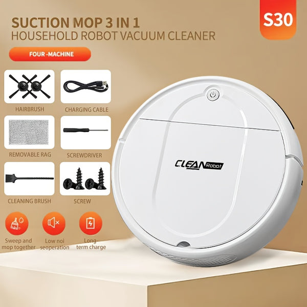 3-in-1 Robot Vacuum Cleaner | 4, 000 Pa Powerful Suction, Up to 90mins Runtime, Low Noise, Suitable for Hard Floors, Flatmarble Tiles, and Wood Floors | USB Charging, Hair Anti-Tangling, Blow and Suction Integrated, Crash Protection