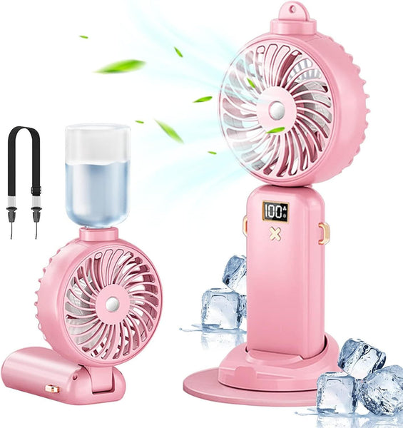 SJMR Powerful Hand Fan with Mist and LED Display – USB Rechargeable Mist & Cooling Fan for Travel, Outdoors, Makeup – Foldable, Long Battery, Portable Personal Fan
