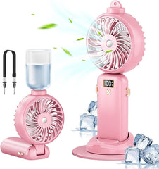 SJMR Powerful Hand Fan with Mist and LED Display – USB Rechargeable Mist & Cooling Fan for Travel, Outdoors, Makeup – Foldable, Long Battery, Portable Personal Fan