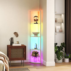 LED Floor Lamp with Shelves, 5-Tier Dimmable Standing Lamp with Adjustable Brightness and Foot Switch, Modern Corner Display Shelf Unit for Living Room Bedroom Office