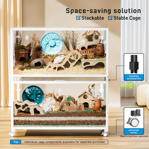 BUCATSTATE 65/80/100Cm (Free Random Color 20L Paper Bedding) Metal Hamster Cage 2.0 - Large Stackable Small Animal Habitat with Deep Burrow, Easy Assembly, for Dwarf And Syrian Hamsters, Guinea Pigs, Gerbils, Reptiles